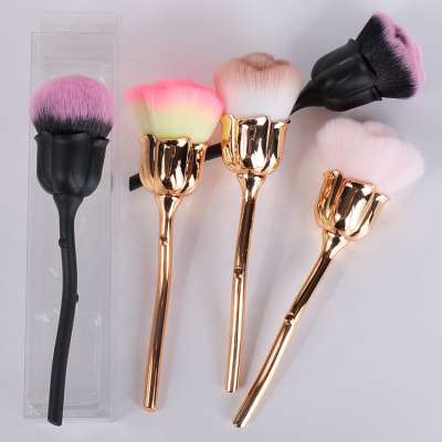 Dust Powder Removal Rose flower shape Nail Cleaning tool Blooming Mirror Glitter Handle  Manicure Clean Soft Brush