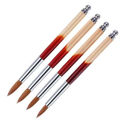 Acrylic Nail Brushes Curled 80% Kolinsky Sable UV Poly Gel Brushes Manicure Brushes Round Red Wooden Nail Brush